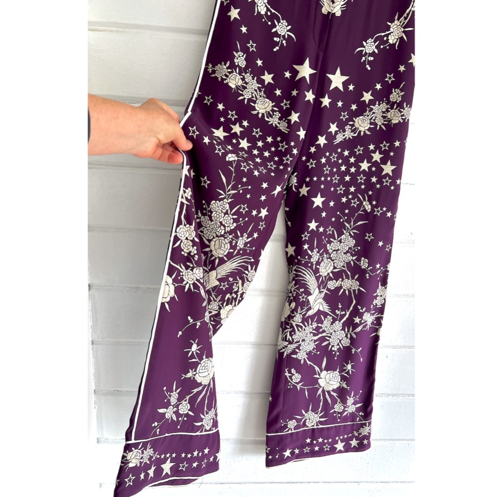 ROBERTO CAVALLI Stars, Birds and Flowers Print Silk Palazzo Pants - 38/S - Picture 2 of 15